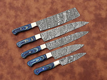 Load image into Gallery viewer, HS-171 Custom Handmade Damascus Five Pecs Kitchen/Chef Knives Set- Hard Wood Handle