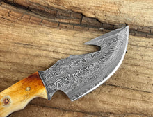 Load image into Gallery viewer, HS-724 Custom Handmade Damascus Steel Skinner Knife - Burnt Camel Bone Handle