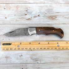 Load image into Gallery viewer, Custom Handmade Damascus Steel Pocket Folding Knife - Beautiful Wood Handle