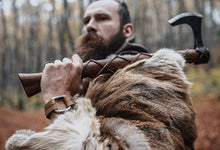 Load image into Gallery viewer, HS-1022 Nordic Viking Axe | Hand Forged Carbon Steel Viking with Rose Wood Shaft | Camping Axe | Christmas Gift | Leather Sheath