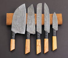 Load image into Gallery viewer, HS-122 '' Customized Handmade Damascus Chef Set, Kitchen Knives with Brown Leather Roll, Wedding Gift, Anniversary Gift