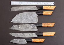 Load image into Gallery viewer, HS-122 '' Customized Handmade Damascus Chef Set, Kitchen Knives with Brown Leather Roll, Wedding Gift, Anniversary Gift