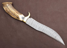 Load image into Gallery viewer, HS-302 '' Premium Handmade Damascus hunting Knife, Outdoor Camping, Stag Horn Handle, Boyfriend Gift, Anniversary Gift, Gift For Him, Christmas Gift