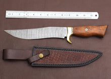 Load image into Gallery viewer, HS-353 Handmade Damascus Hunting Bowie Knife with Leather Sheath – Outdoor Camping Knife