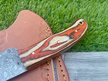 Load image into Gallery viewer, HS-982 Hand Forged Damascus Steel Bull Cutter Cowboy Knife, Rasp Knife w/ Pure Leather Cover–Anniversary Gift, Gift For Him, Cowboy Bull Cutter