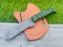 Load image into Gallery viewer, HS-981 Hand Forged Damascus Steel Bull Cutter Cowboy Knife, Rasp Knife w/ Pure Leather Cover–Anniversary Gift, Gift For Him, Cowboy Bull Cutter