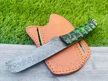 Load image into Gallery viewer, HS-981 Hand Forged Damascus Steel Bull Cutter Cowboy Knife, Rasp Knife w/ Pure Leather Cover–Anniversary Gift, Gift For Him, Cowboy Bull Cutter