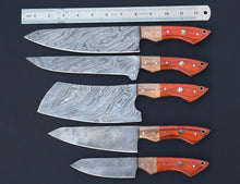 Load image into Gallery viewer, HS-120 '' Handmade Damascus Chef Set, Kitchen Knives, Wedding Gift, Anniversary Gift, Christmas Gift, Birthday Gift, Groomsmen Gift, Gift For Him
