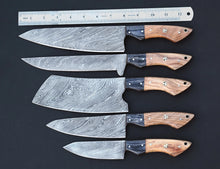 Load image into Gallery viewer, HS-123 '' Handmade Damascus Chef Set, Kitchen Knives, Wedding Gift, Anniversary Gift, Christmas Gift, Birthday Gift, Groomsmen Gift, Gift For Him,