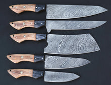 Load image into Gallery viewer, HS-123 '' Handmade Damascus Chef Set, Kitchen Knives, Wedding Gift, Anniversary Gift, Christmas Gift, Birthday Gift, Groomsmen Gift, Gift For Him,