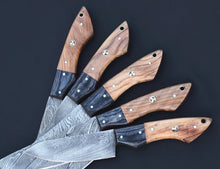 Load image into Gallery viewer, HS-123 '' Handmade Damascus Chef Set, Kitchen Knives, Wedding Gift, Anniversary Gift, Christmas Gift, Birthday Gift, Groomsmen Gift, Gift For Him,