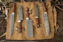 Load image into Gallery viewer, HS-116 '' Handmade Damascus Steel Chef Knives Set of 5 Pieces, Best Kitchen Knives, Personalized Gift, Gift for Chef