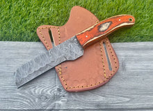 Load image into Gallery viewer, HS-982 Hand Forged Damascus Steel Bull Cutter Cowboy Knife, Rasp Knife w/ Pure Leather Cover–Anniversary Gift, Gift For Him, Cowboy Bull Cutter
