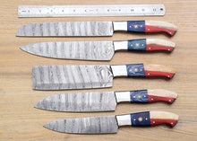 Load image into Gallery viewer, HS-121 '' Chef Knives Set, Texas Flag, Handle, 5 Pcs Set , Best handmade Gift , Personalized One of a kind, Mothers Day Gift, Gift For Boyfriend