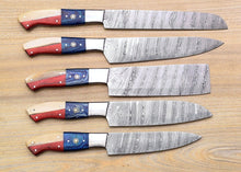 Load image into Gallery viewer, HS-121 '' Chef Knives Set, Texas Flag, Handle, 5 Pcs Set , Best handmade Gift , Personalized One of a kind, Mothers Day Gift, Gift For Boyfriend