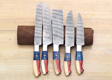 Load image into Gallery viewer, HS-121 '' Chef Knives Set, Texas Flag, Handle, 5 Pcs Set , Best handmade Gift , Personalized One of a kind, Mothers Day Gift, Gift For Boyfriend