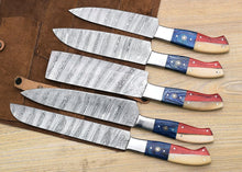 Load image into Gallery viewer, HS-121 '' Chef Knives Set, Texas Flag, Handle, 5 Pcs Set , Best handmade Gift , Personalized One of a kind, Mothers Day Gift, Gift For Boyfriend