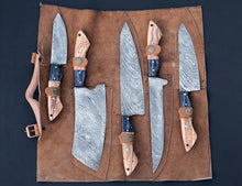 Load image into Gallery viewer, HS-123 '' Handmade Damascus Chef Set, Kitchen Knives, Wedding Gift, Anniversary Gift, Christmas Gift, Birthday Gift, Groomsmen Gift, Gift For Him,