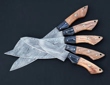 Load image into Gallery viewer, HS-123 '' Handmade Damascus Chef Set, Kitchen Knives, Wedding Gift, Anniversary Gift, Christmas Gift, Birthday Gift, Groomsmen Gift, Gift For Him,