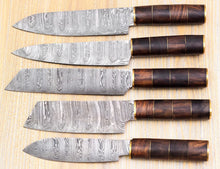 Load image into Gallery viewer, HS-126 '' Damascus Steel Chef Knife Set 5 pc Set With Wood Handles