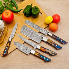 Load image into Gallery viewer, Damascus kitchen knife set
