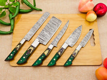 Load image into Gallery viewer, Damascus chef knives with wood handle