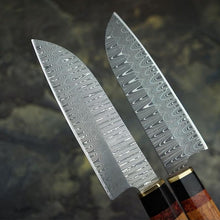 Load image into Gallery viewer, HS-233 Custom Handmade Damascus Japanese Santoku Kitchen Knives Home Cooking Tools Lot Of Two Pecs With Wood Handle