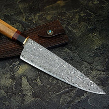 Load image into Gallery viewer, HS-233 Custom Handmade Damascus Japanese Santoku Kitchen Knives Home Cooking Tools Lot Of Two Pecs With Wood Handle