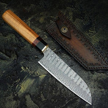 Load image into Gallery viewer, HS-233 Custom Handmade Damascus Japanese Santoku Kitchen Knives Home Cooking Tools Lot Of Two Pecs With Wood Handle