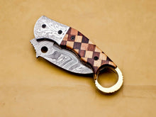 Load image into Gallery viewer, Custom Handmade Damascus Folding-Pocket Engraved Knife With Wood Handle & Pocket Clip