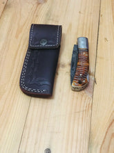 Load image into Gallery viewer, Custom Handmade Damascus Steel Back-Lock Pocket | Folding Knife | Leather Sheath- Buffalo Horn Handle