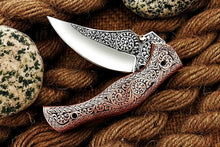 Load image into Gallery viewer, Custom Hand Engraved Folding-Pocket Knife Life Time Used With Copper Engraved Handle