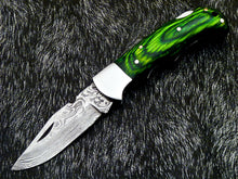 Load image into Gallery viewer, HS-1118 '' CUSTOM HANDMADE DAMASCUS BLADE POCKET FOLDING KNIFE - HARD WOOD HANDLE