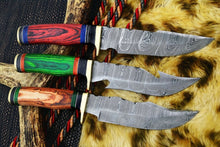 Load image into Gallery viewer, HS Deal 03 - 10 Inch Custom Handmade Damascus Skinner Knife Lot of 3 Pecs With Different Handles