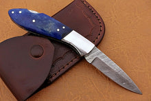 Load image into Gallery viewer, Custom Handmade Damascus Pocket Knife With Colour Camel Bone Handle