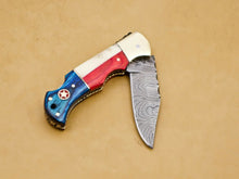 Load image into Gallery viewer, Custom Handmade Damascus Folding-Pocket Knife With Camel Bone And Hard Wood Handle