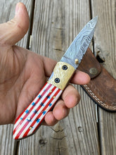 Load image into Gallery viewer, Custom Handmade Full Damascus Folding-Pocket Knife With Flag Handle