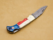 Load image into Gallery viewer, Custom Handmade Damascus Folding-Pocket Knife With Camel Bone And Hard Wood Handle