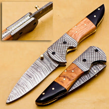 Load image into Gallery viewer, Custom Handmade Damascus Folding-Pocket Knife With Wood Handle