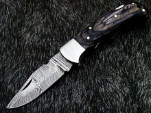 Load image into Gallery viewer, HS-1119 CUSTOM HANDMADE DAMASCUS BLADE POCKET FOLDING KNIFE - HARD WOOD HANDLE