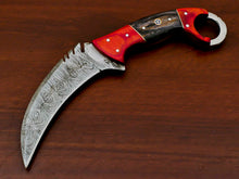 Load image into Gallery viewer, HS-885 HANDMADE DAMASCUS CUSTOM PAKKA WOOD KARAMBIT HUNTING KNIFE -
