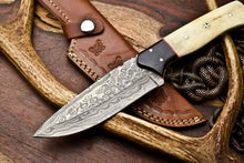 Load image into Gallery viewer, HS-405 | Custom Handmade Awesome Camel Bone/Buffalo Horn Handle Damascus Steel Hunting Knife - Great Price