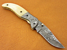 Load image into Gallery viewer, Custom Handmade Damascus Folding-Pocket Knife With Camel Bone Handle