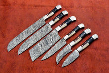 Load image into Gallery viewer, HS-143 Custom Handmade Damascus Steel 6 Piece Chef Set with Wood/Bone/Horn Handle