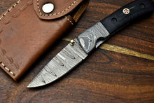 Load image into Gallery viewer, Custom Handmade Damascus Steel Blade Liner-Lock Pocket Folding Knife| BULL Horn