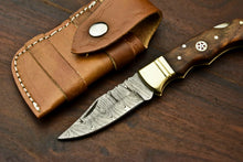 Load image into Gallery viewer, Custom Handmade Damascus Steel Pocket Folding Knife - Beautiful Walunt Wood Handle