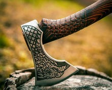 Load image into Gallery viewer, HS-1018 Handmade VIKING HAND FORGED CARBON STEEL BLADE, TOMAHAWK, HATCHET,COMBAT AXE HUN