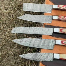 Load image into Gallery viewer, HS-129 '' Hand Forged Damascus Steel Hunting Chef Kitchen Knife Set W/ Sheath