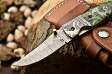 Load image into Gallery viewer, Custom Handmade Damascus Steel Pocket Folding Knife - Beautiful Resin Handle