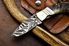 Load image into Gallery viewer, Custom Handmade Damascus Steel Pocket Folding Knife - Beautiful Ram's Horn Handle